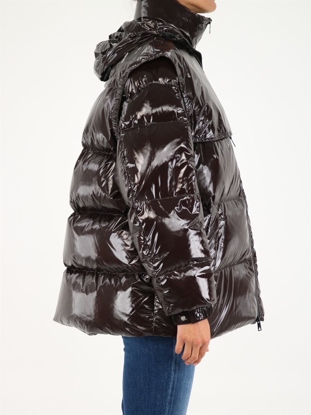 Bottega Veneta High-shine Puffer Jacket In Brown