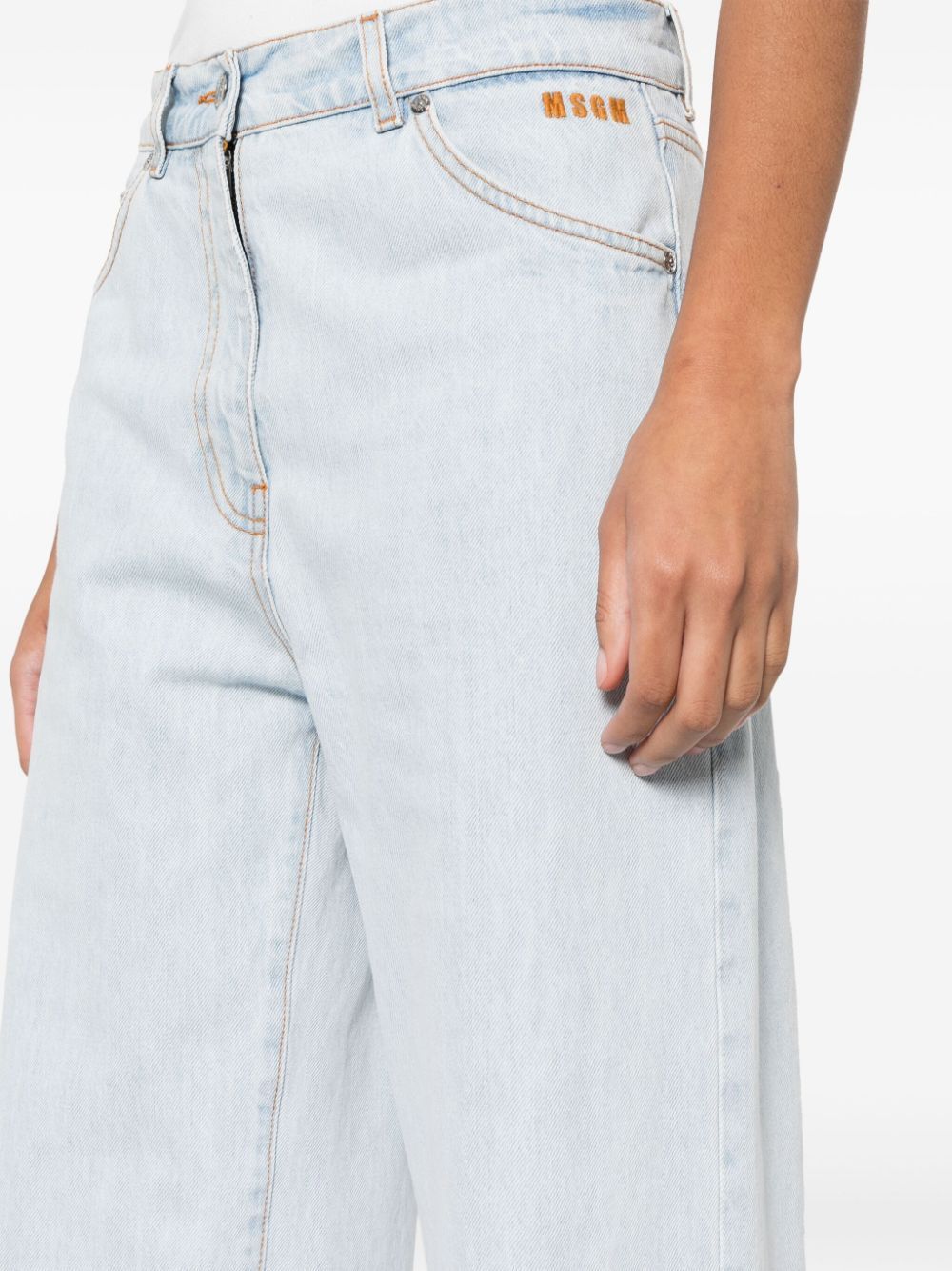 Msgm Wide-leg Washed Denim Trousers In White