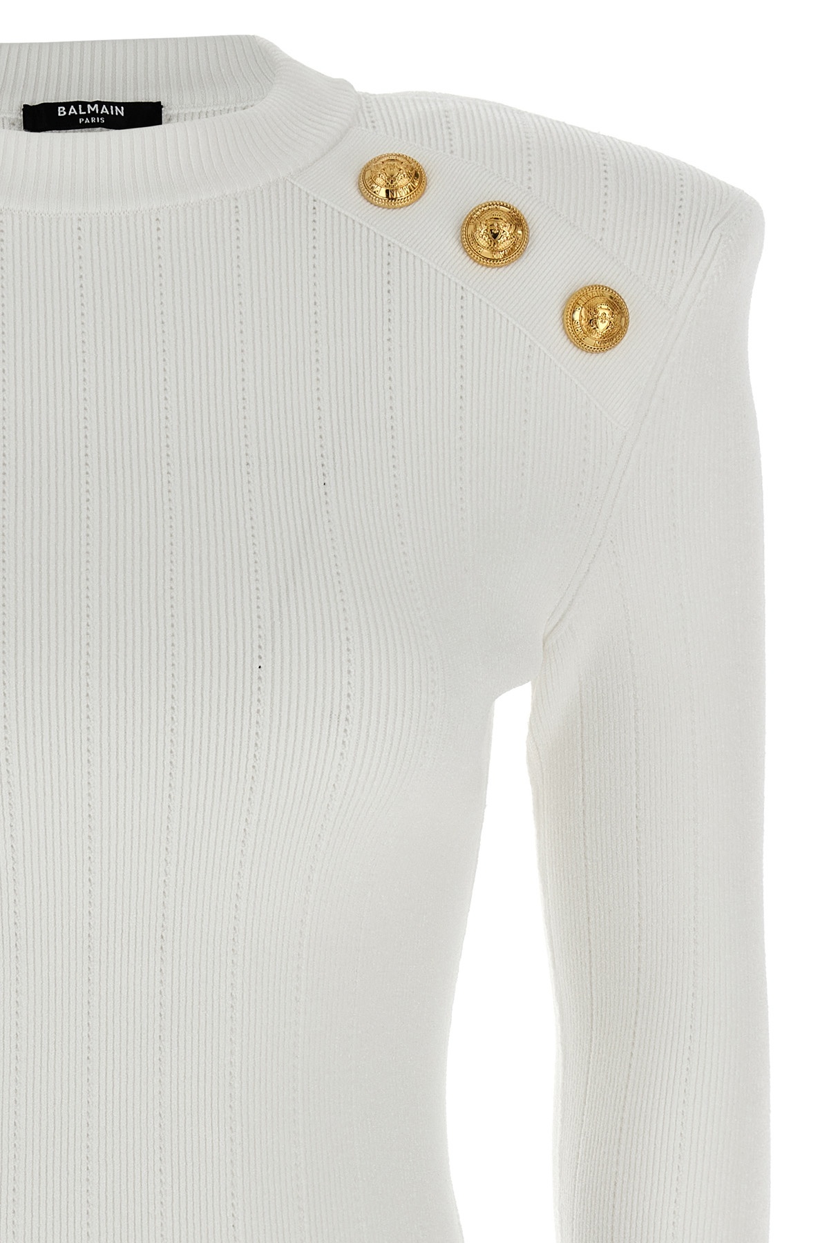 Shop Balmain Gold-tone Buttons Sweater In White