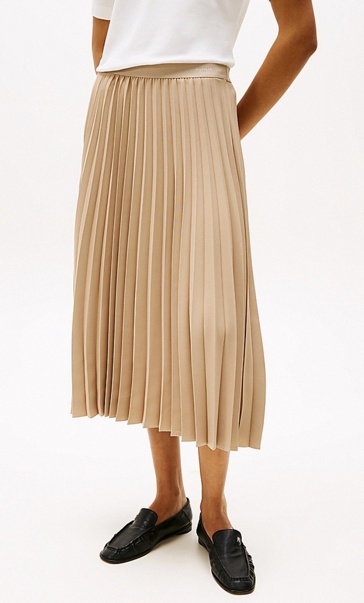 Tommy Hilfiger Gonna Fluid Pleated Pull On Midi Skirt In Nude