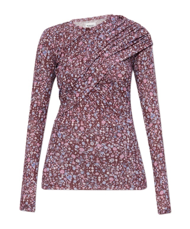 Isabel Marant Étoile Draped Floral-print Top In Burgundy