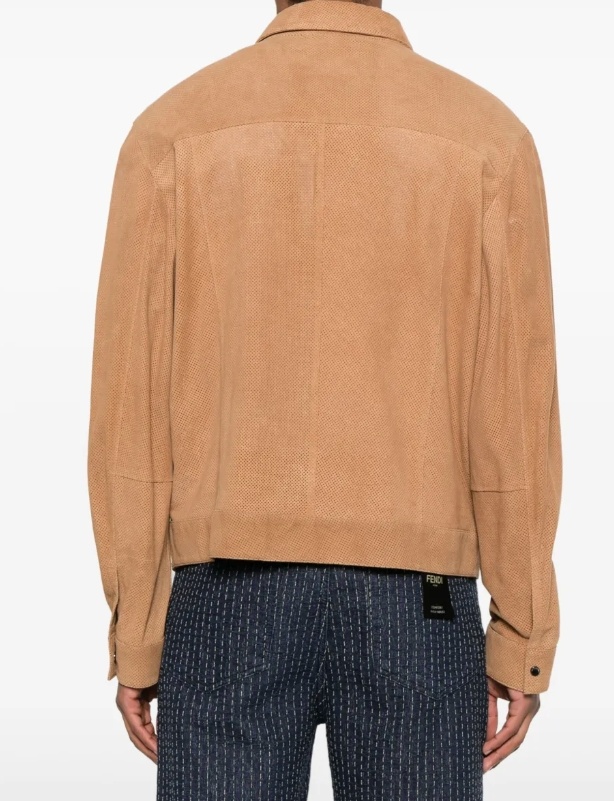 Emporio Armani Perforated Goatskin Suede Jacket In Pink