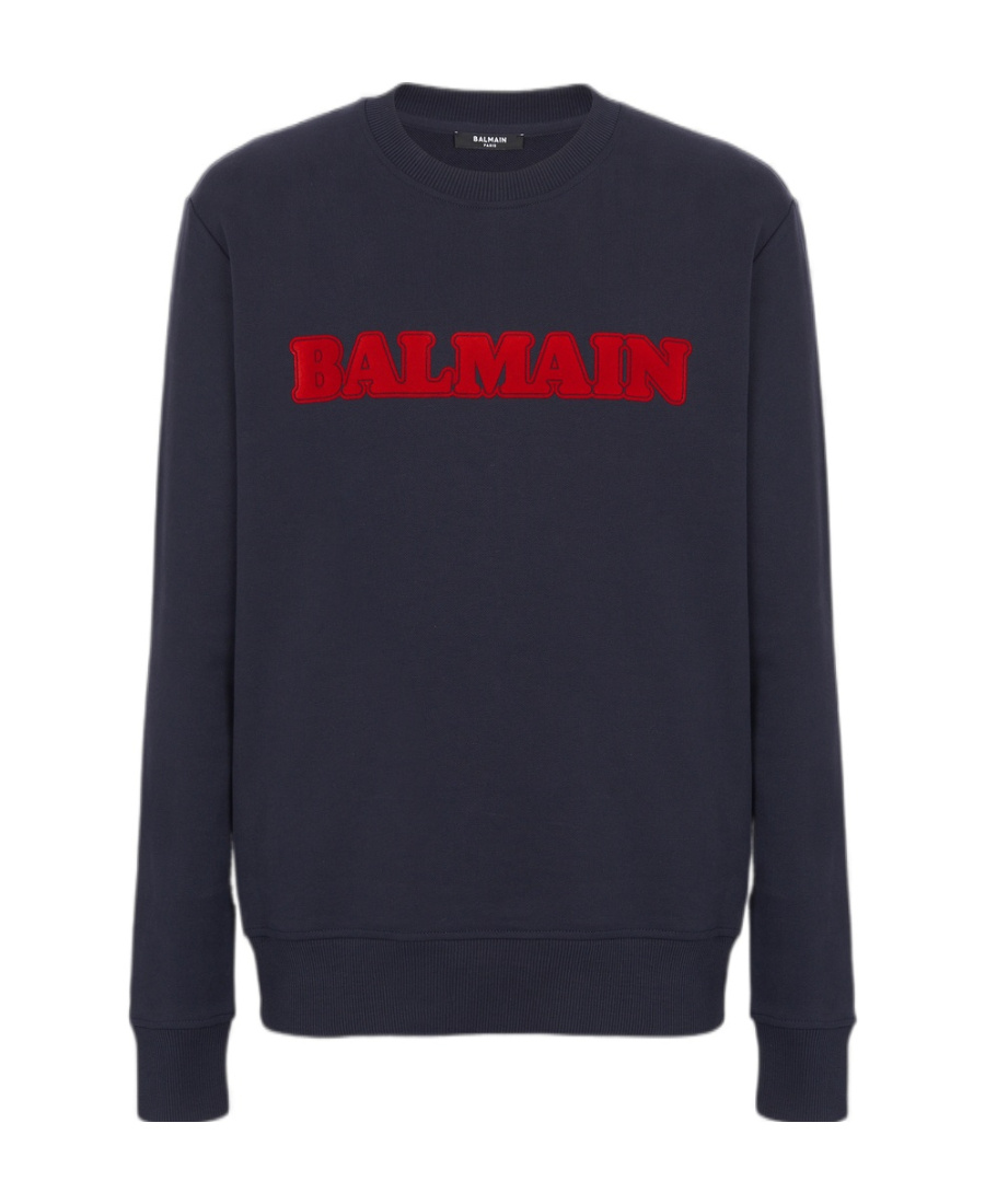 Balmain Navy Retro Flocked Sweatshirt In Black