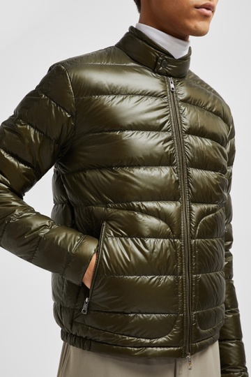 Shop Moncler Acorus Short Down Jacket In Green