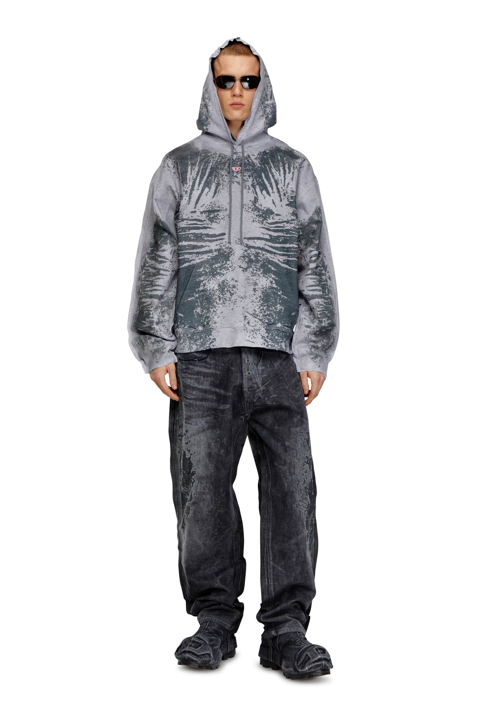 Diesel D-um-rib-s Peel-off Hoodie In Gray
