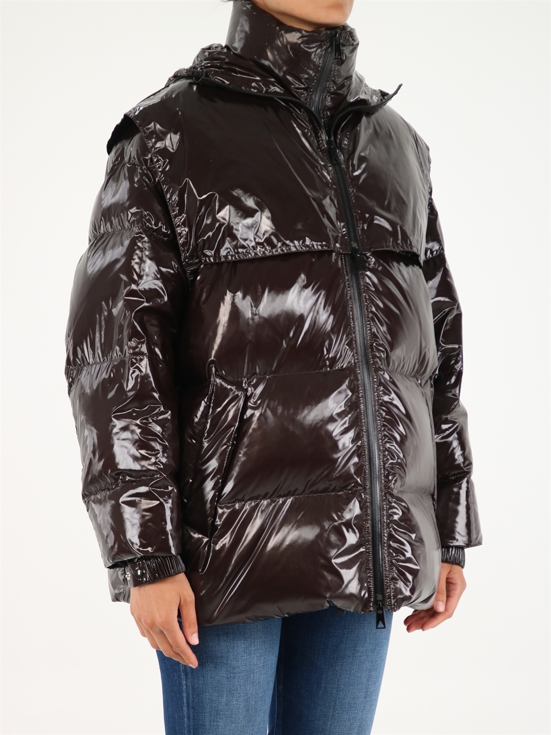 Bottega Veneta High-shine Puffer Jacket In Brown