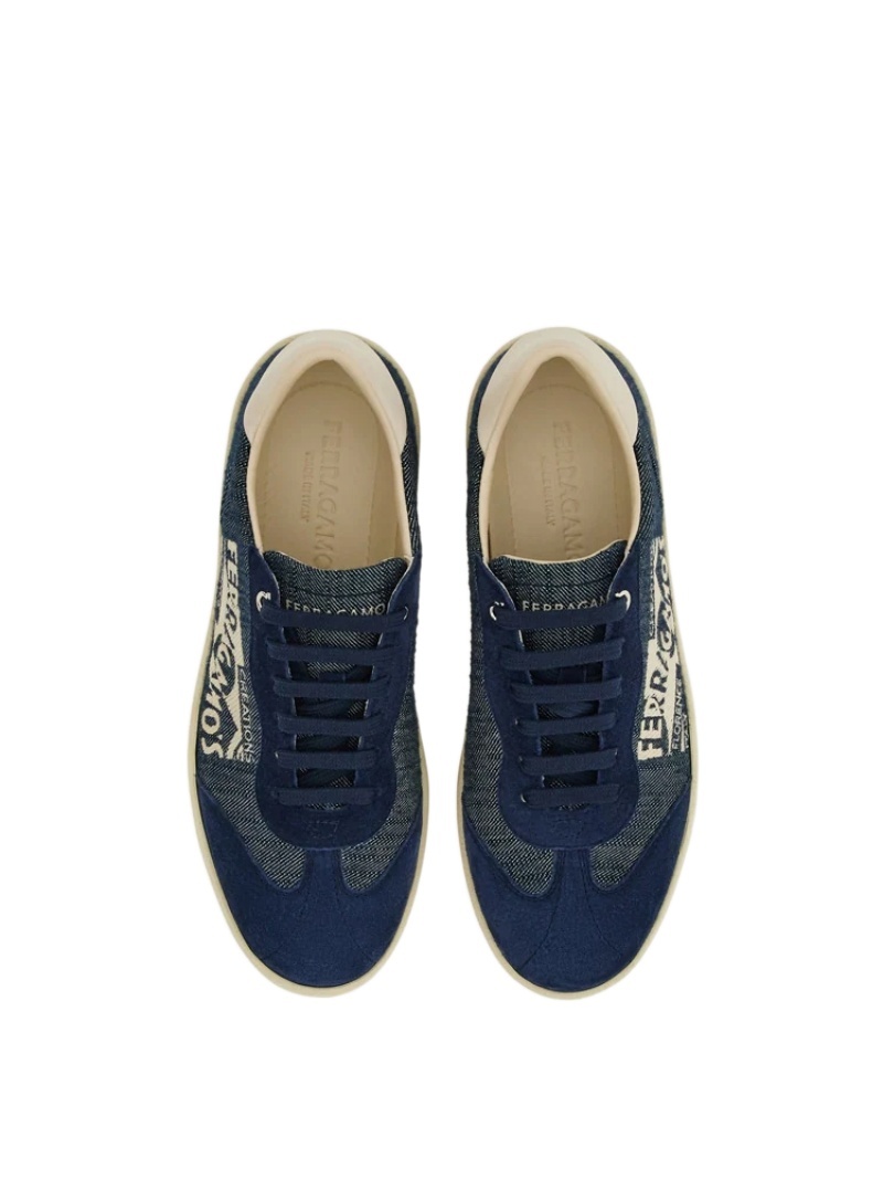 Ferragamo Logo-print Low-top Sneakers In Blue