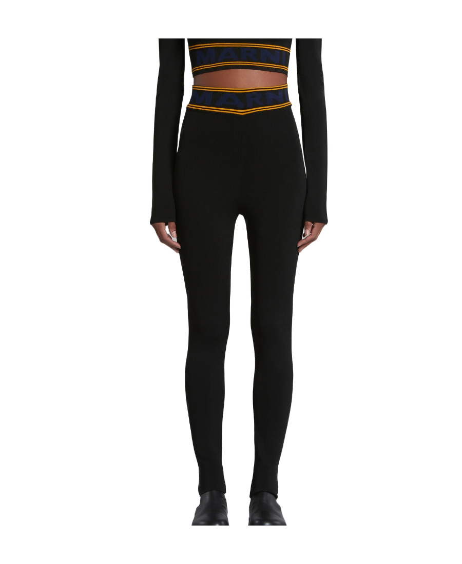 Marni Stripe-detail High-waisted Leggings In Black