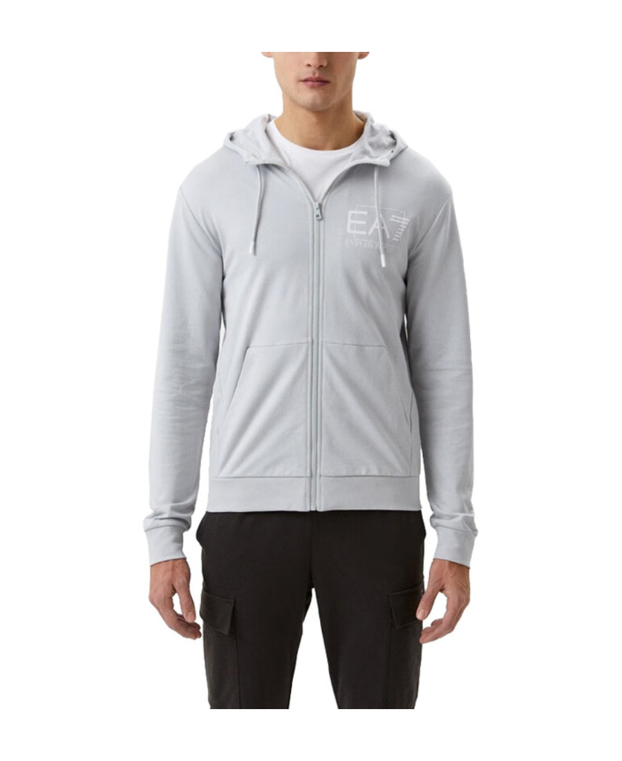 Ea7 Hooded Zipper Sweater In Gray