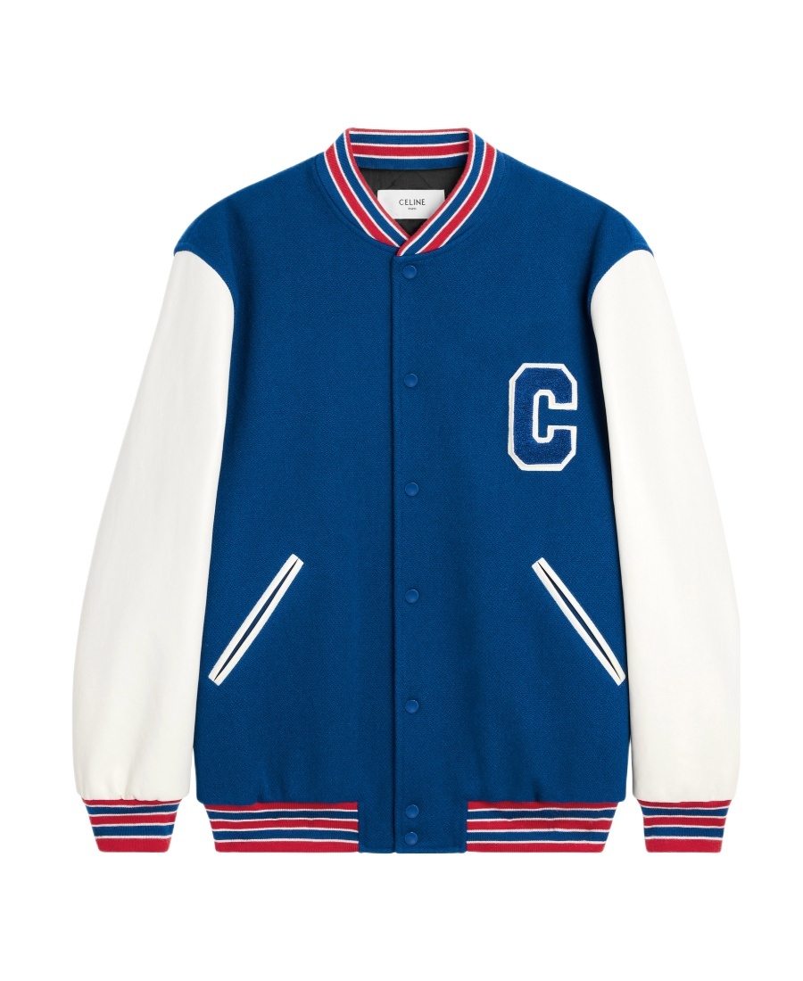 Celine Textured Wool College Style Jacket In Blue