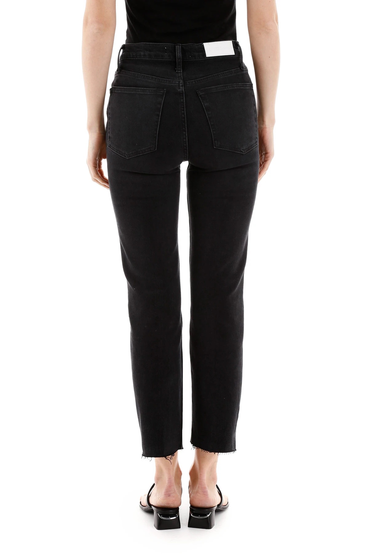 Re/done Stovepipe Raw Hem Jeans In Black