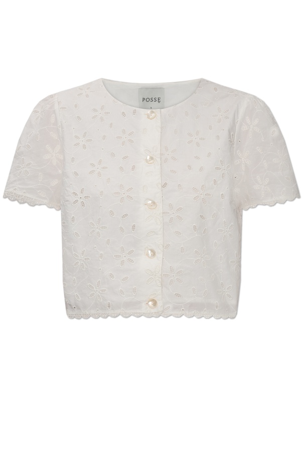 Posse Salma Floral-embroidered Crop Top In White