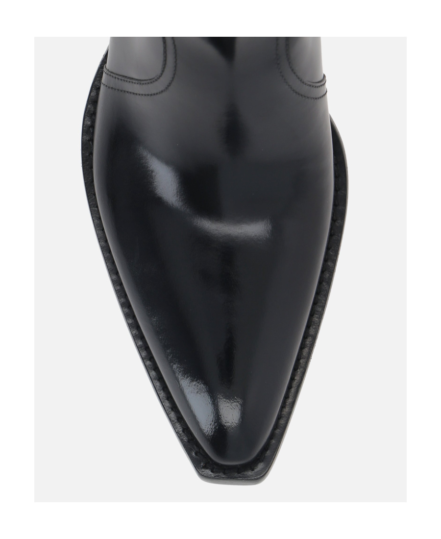 Prada Brushed Leather Camperos Boots In Black