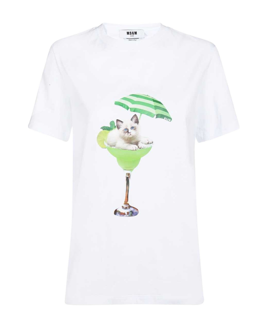 Msgm Graphic-print Crew-neck T-shirt In White