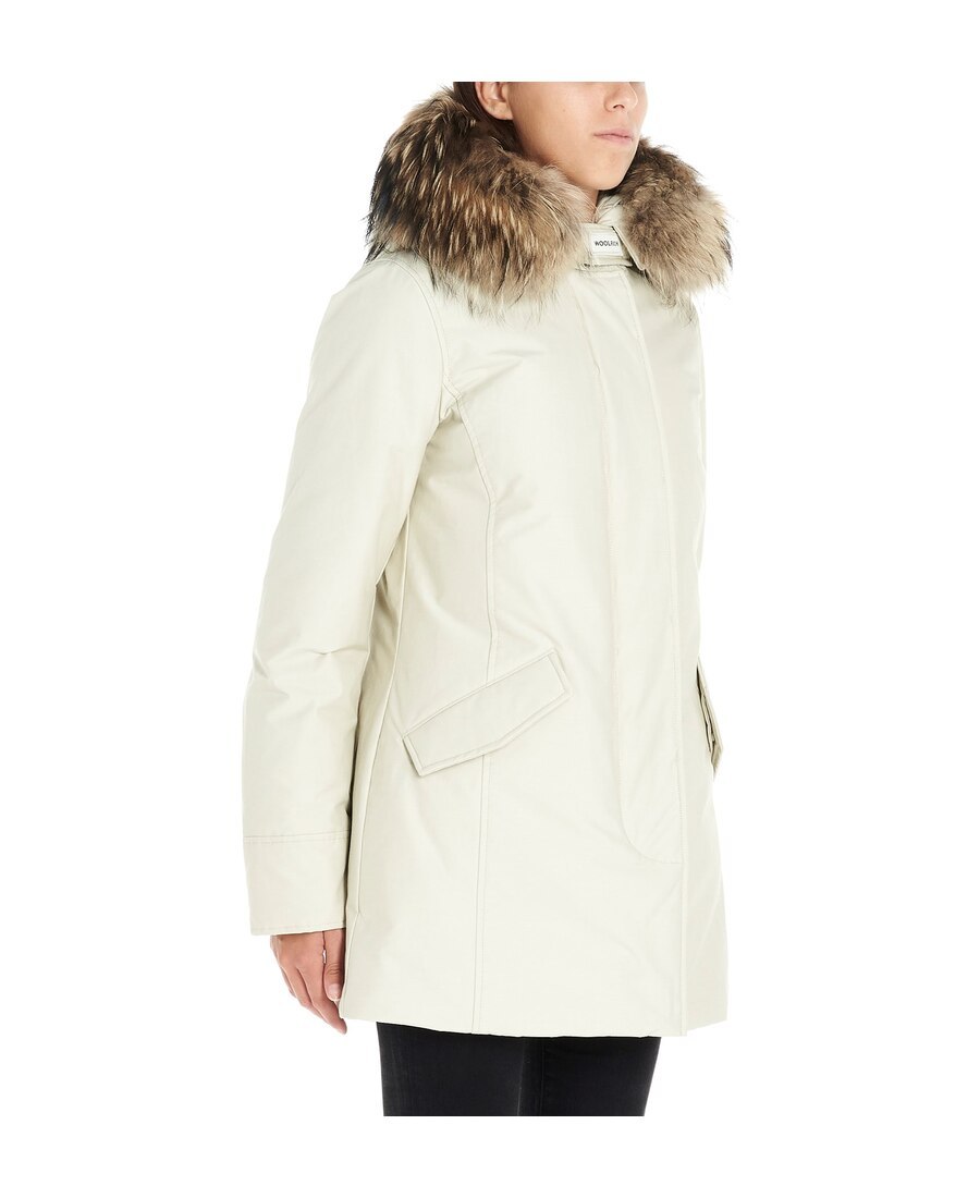 Shop Woolrich Hooded Zipper Down Jacket In Nude