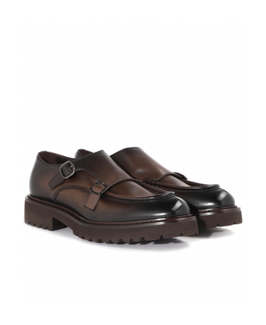Doucal's Leather Monk Shoes In Black