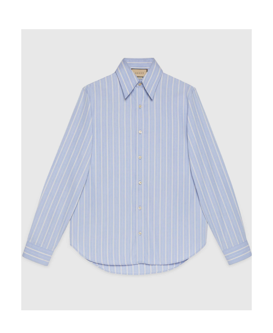 Gucci Point-collar Striped Shirt In Blue