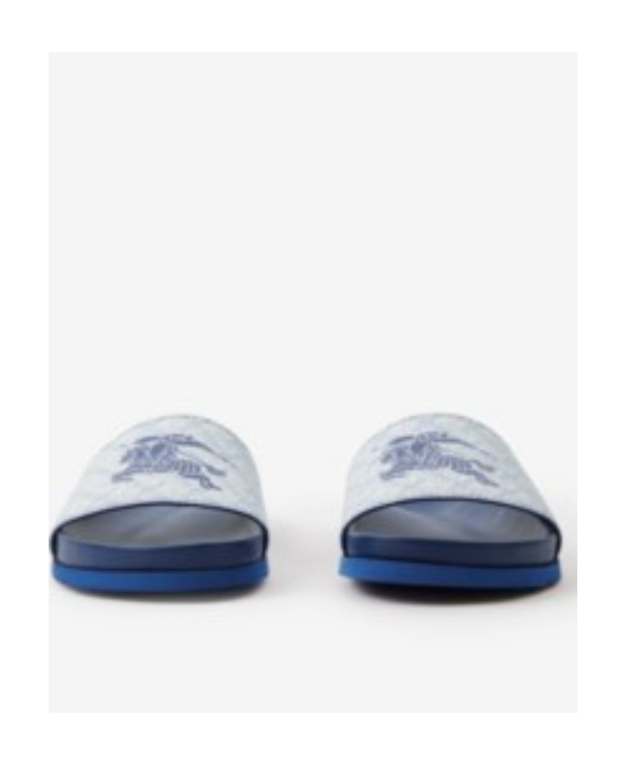 Burberry Ekd Monogram-print Leather Slides In Blue