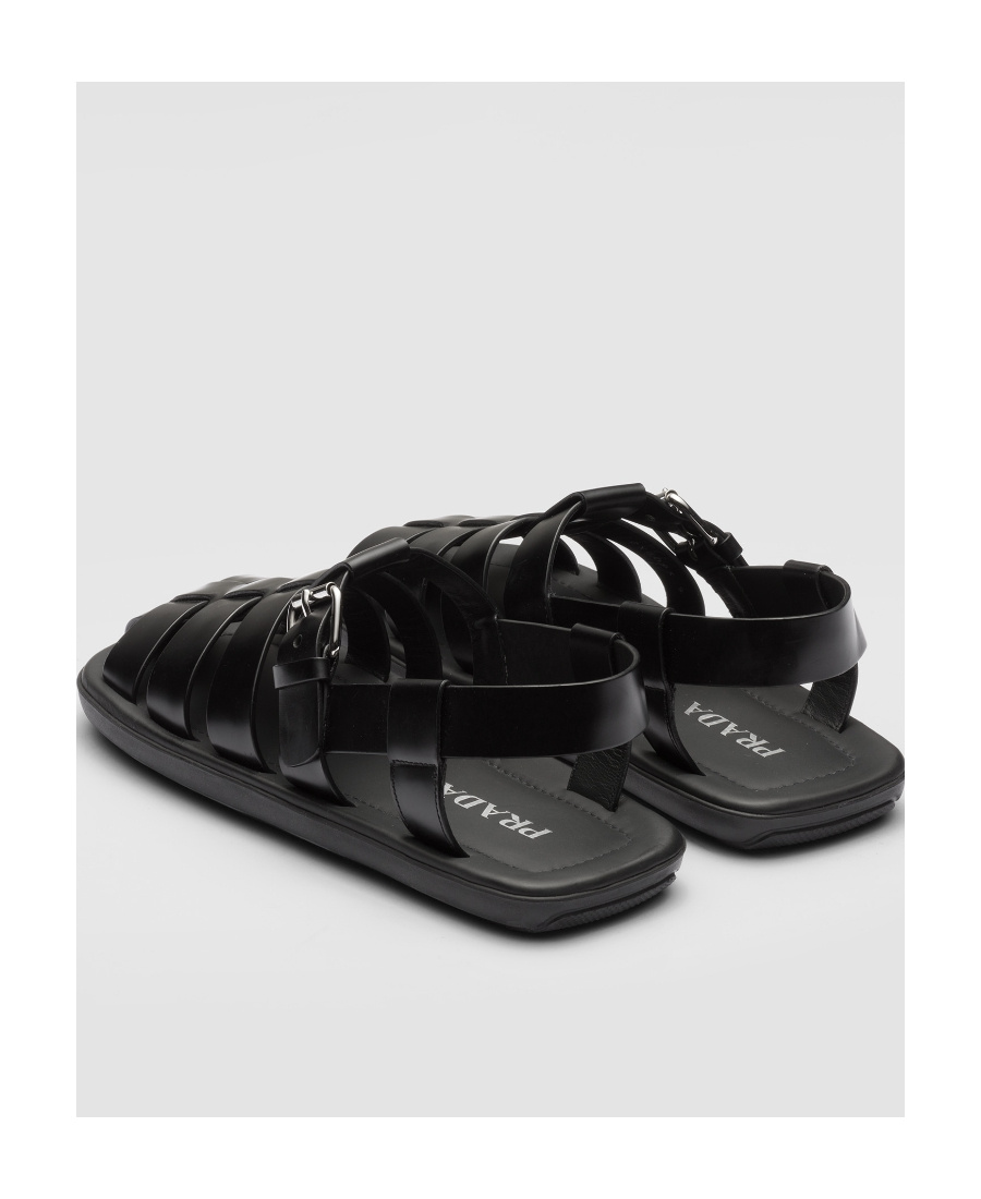 Shop Prada Brushed Leather Sandals In Black
