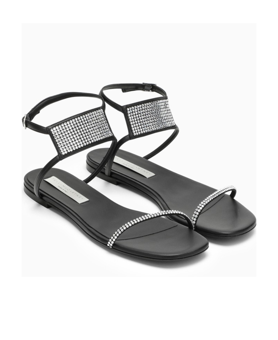 Stella Mccartney Logo Flat Sandals In Black