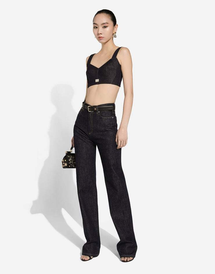 Dolce & Gabbana Cotton Denim Corset Bralette Top In Black