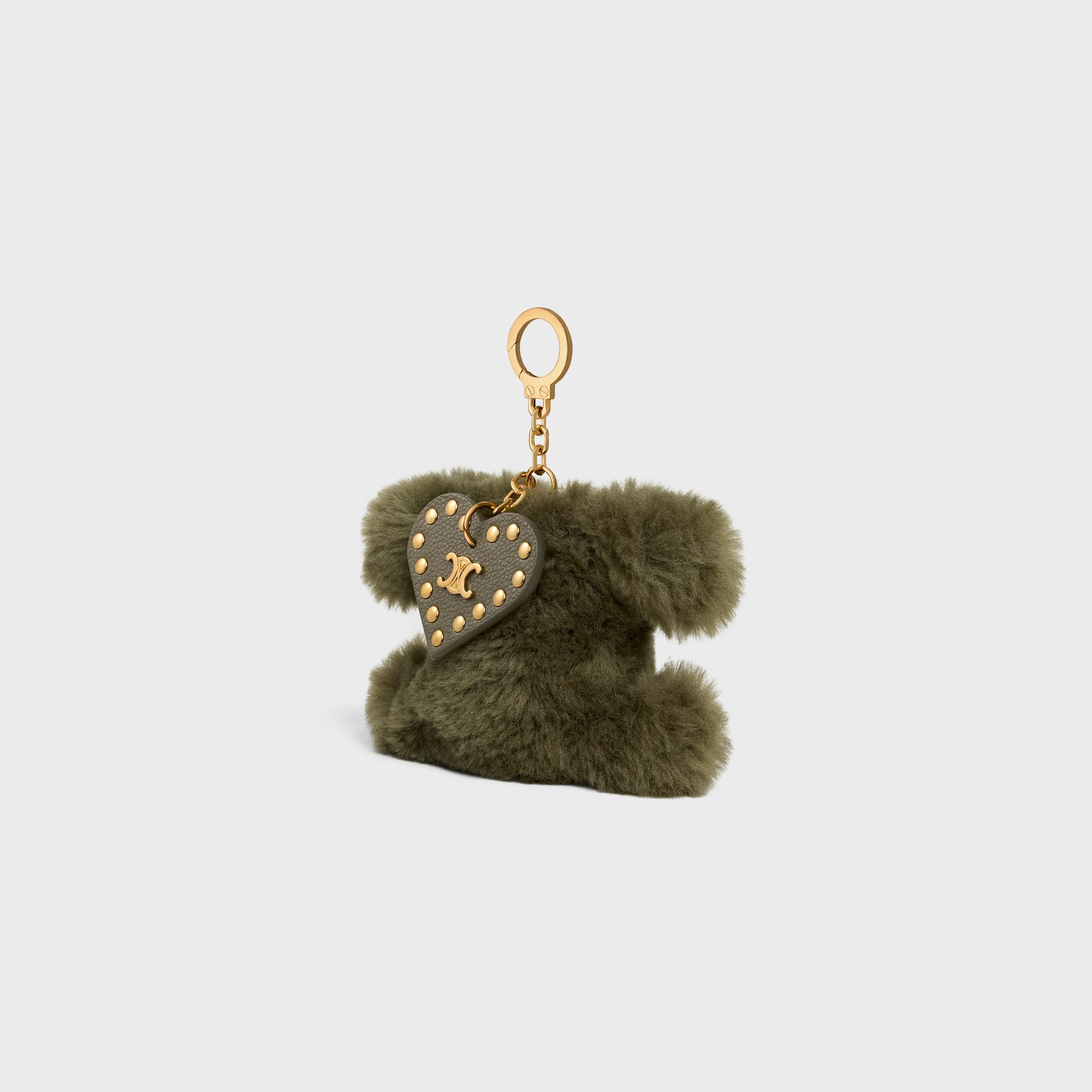 Celine Triomphe Pom-pom Charm In Shearling And Calfskin In Green