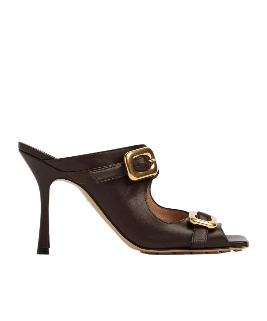 Shop Bottega Veneta Stretch Buckle Mule Sandal In Black