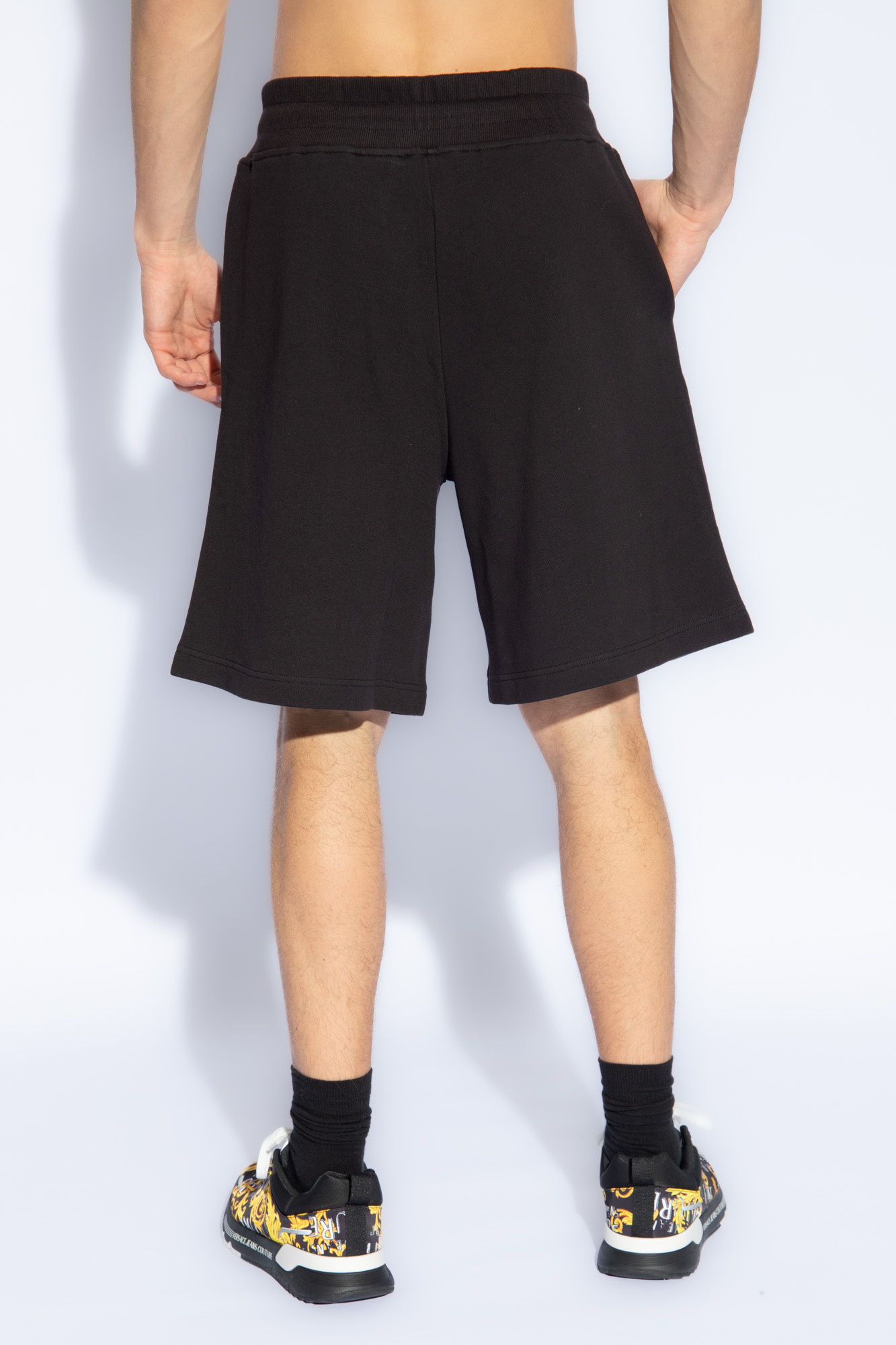 Versace Jeans Logo-embroidered Cotton Shorts In Black