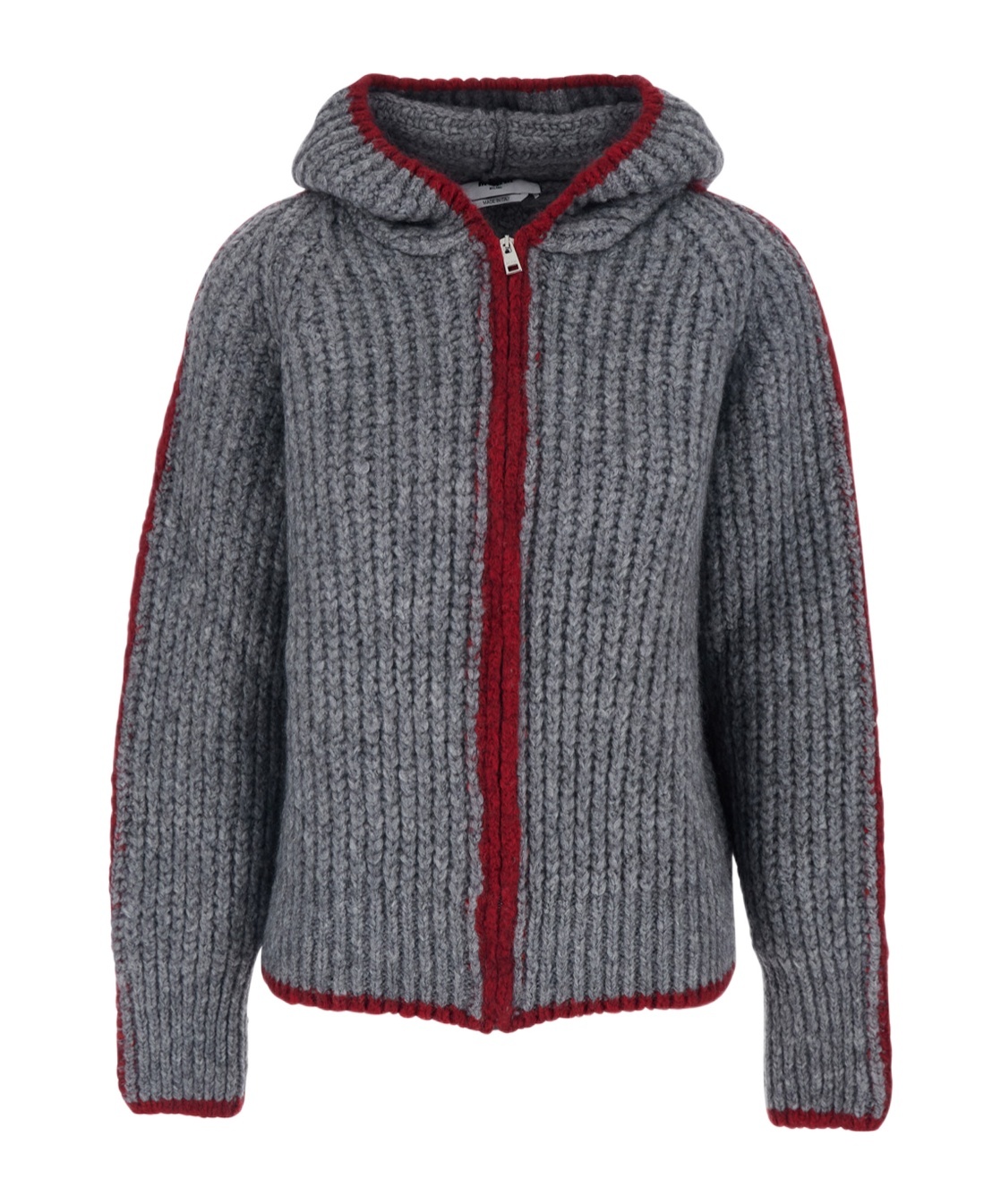 Msgm Zip-up Hooded Knitted Cardigan In Gray