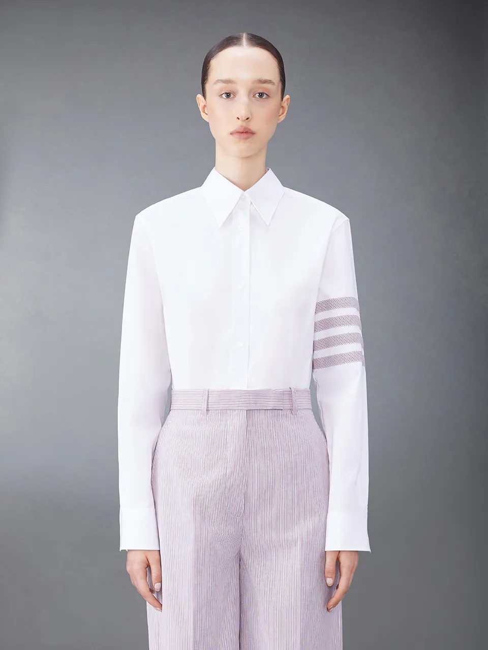 Thom Browne 4-bar Long-sleeved Shirt In White