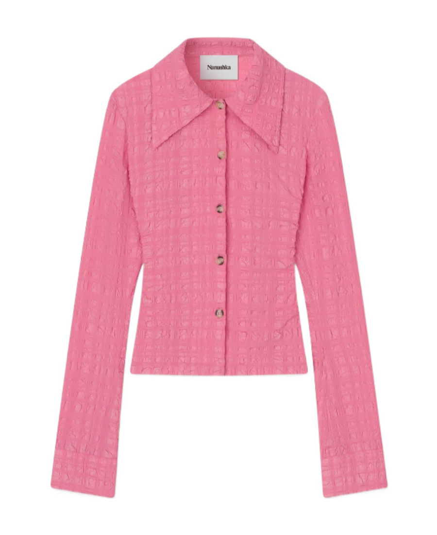 Nanushka Lotte Seersucker Shirt In Pink