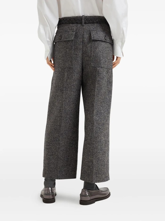 Brunello Cucinelli Herringbone Tweed Pleated Trousers In Gray