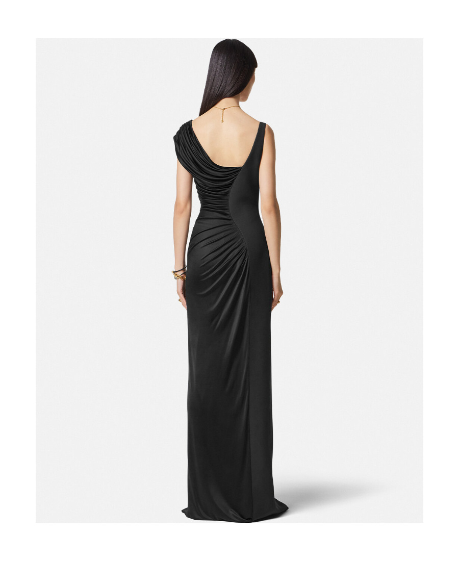 Versace Asymmetric-design Silk Gown In Black