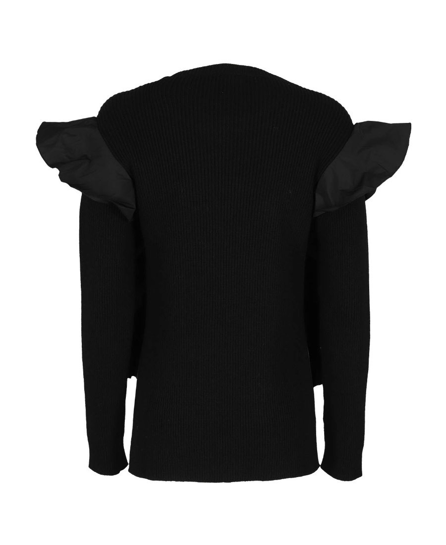 Red Valentino Ruffle Detail Side Slit Knit Sweater In Black