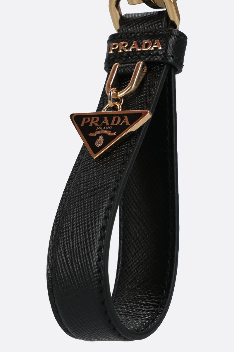 Prada Saffiano Leather Key Ring In Black