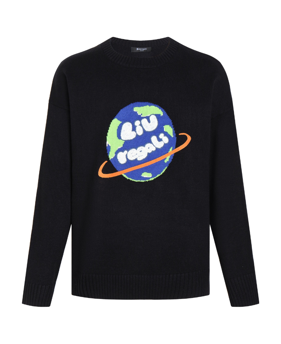 Liuregali Earth Jacquard Pattern Pullover In Black