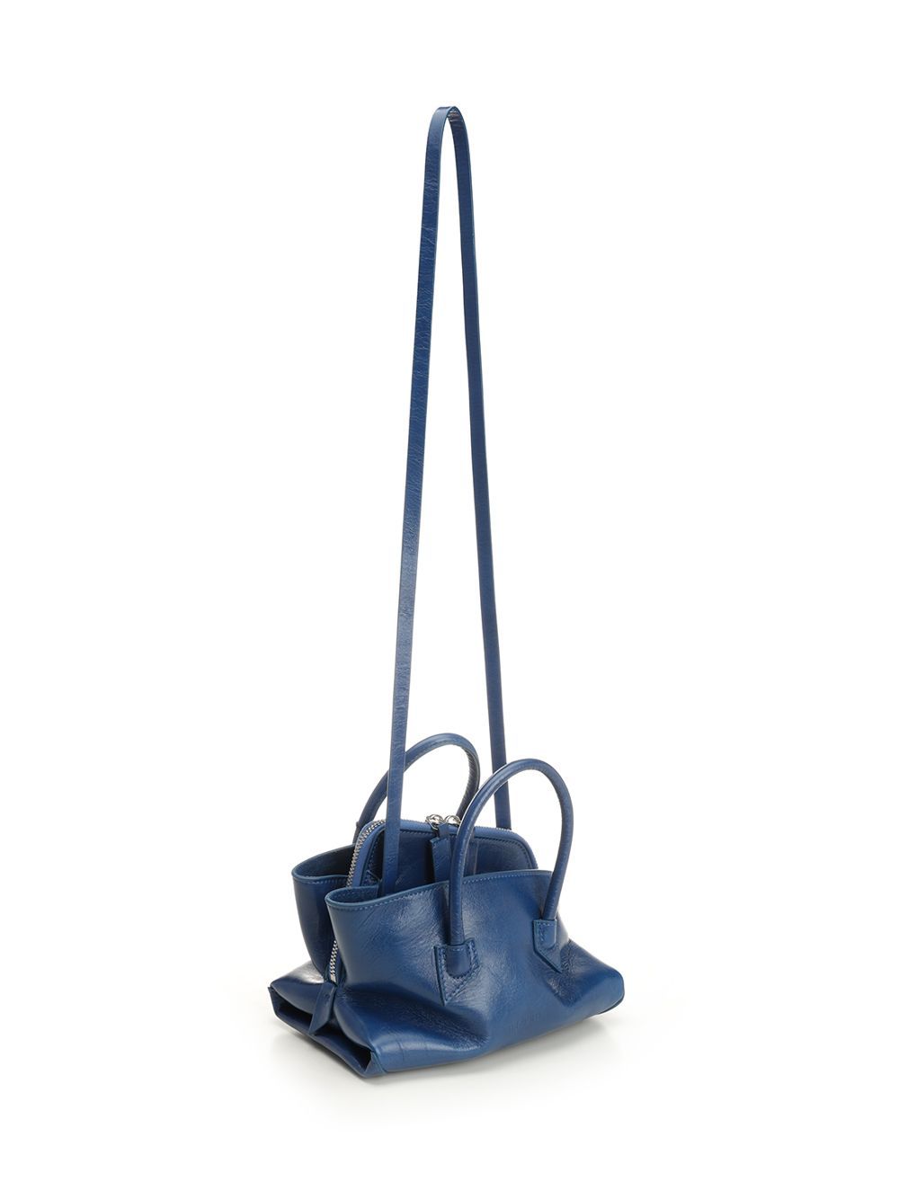 Attico La Passeggiata Mini Craqueled Leather Handbags Blue In Blue