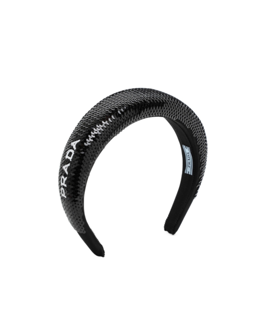 Prada Sequin-embellished Logo-detail Headband In Black