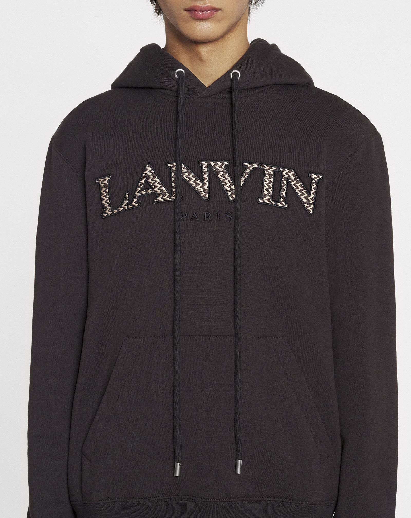 Lanvin Logo Embroidered Long-sleeved Hoodie In Black