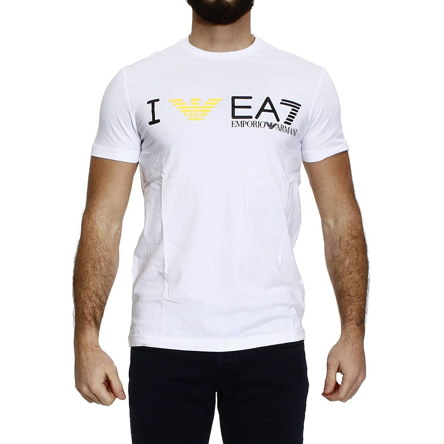 Ea7 Round-necked Logo T-shirt In White