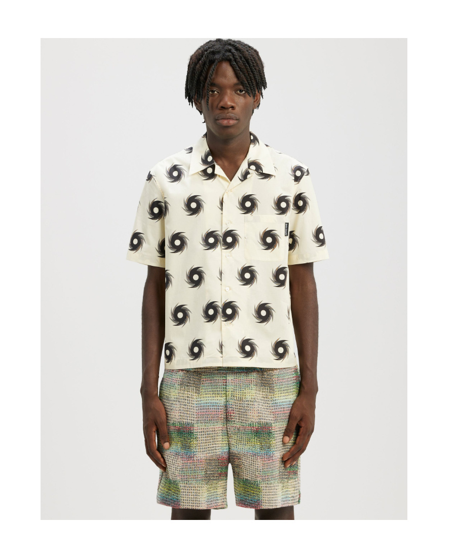 Palm Angels Hurricane-print Cotton Bowling Shirt In White
