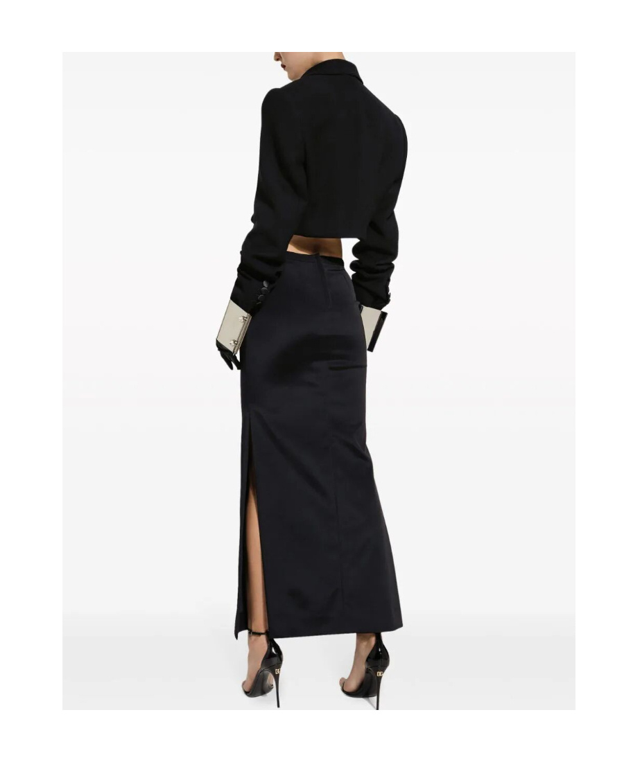 Dolce & Gabbana Long Skirt Cady Texture High-waisted Slit In Black