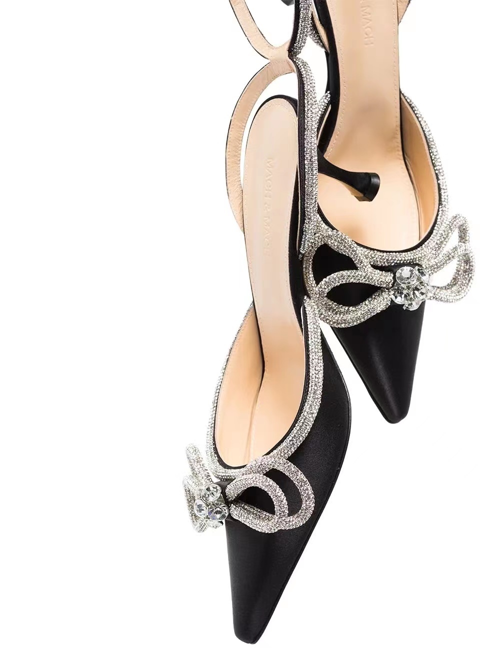 Mach&mach 65 Double-bow Crystal-embellished Satin Pumps In Black