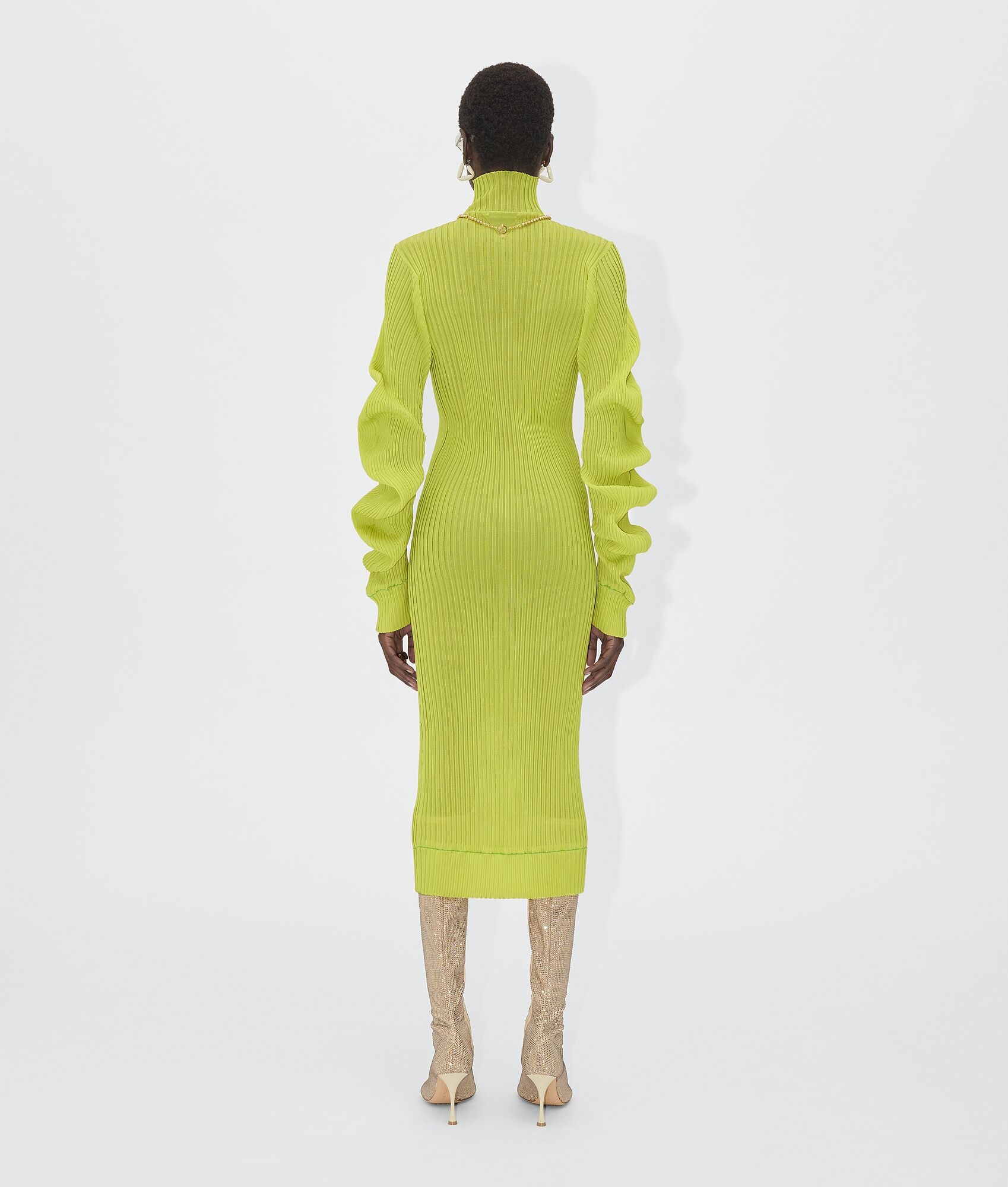 Bottega Veneta Turtleneck Cut-out Rib-knit Dress In Green