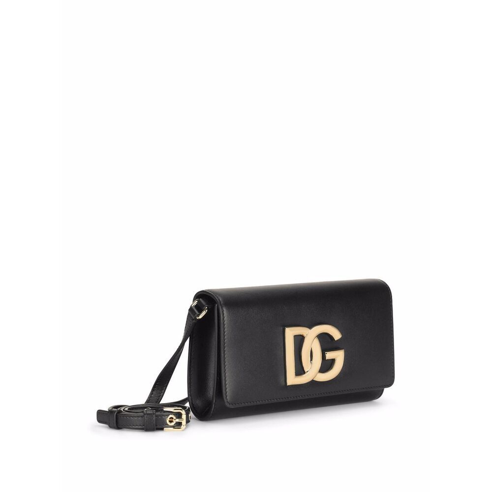 Dolce & Gabbana Calfskin Shoulder Bag Color Black In Black