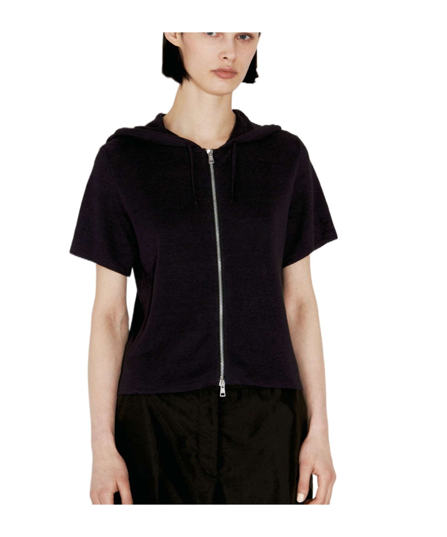 Our Legacy Short-sleeved Zipped Drawstring Hoodie In Black