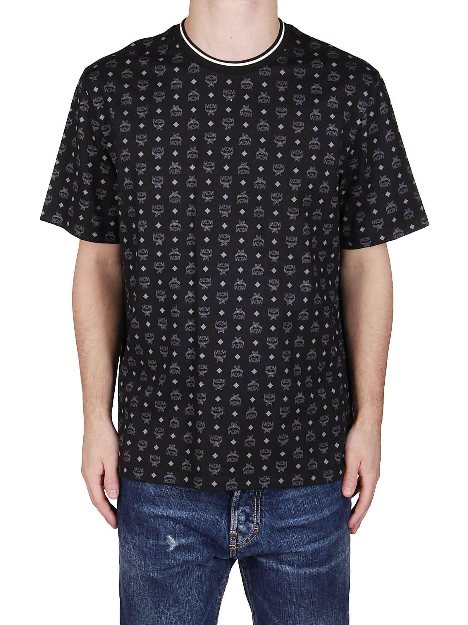 Shop Mcm Allover Logo Printed T-shirt In Black