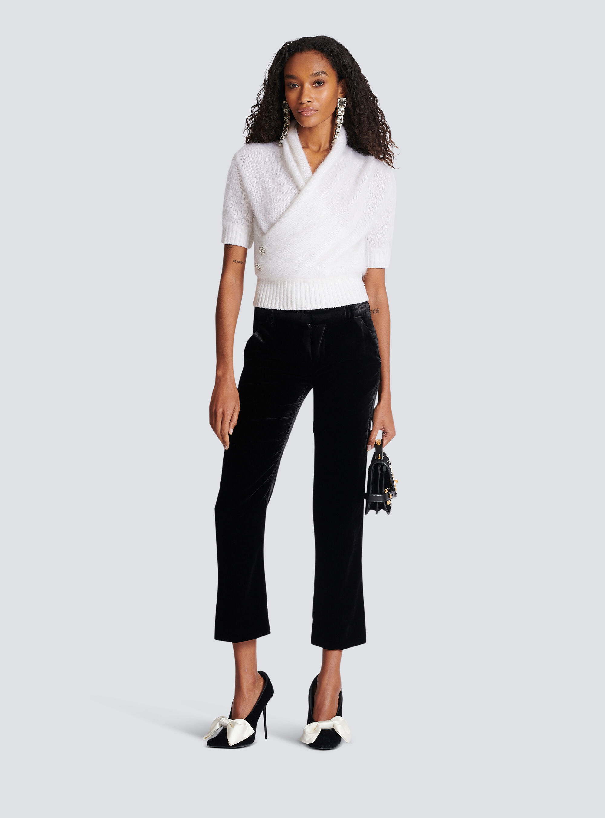 Balmain Cropped Velvet Trousers In Black