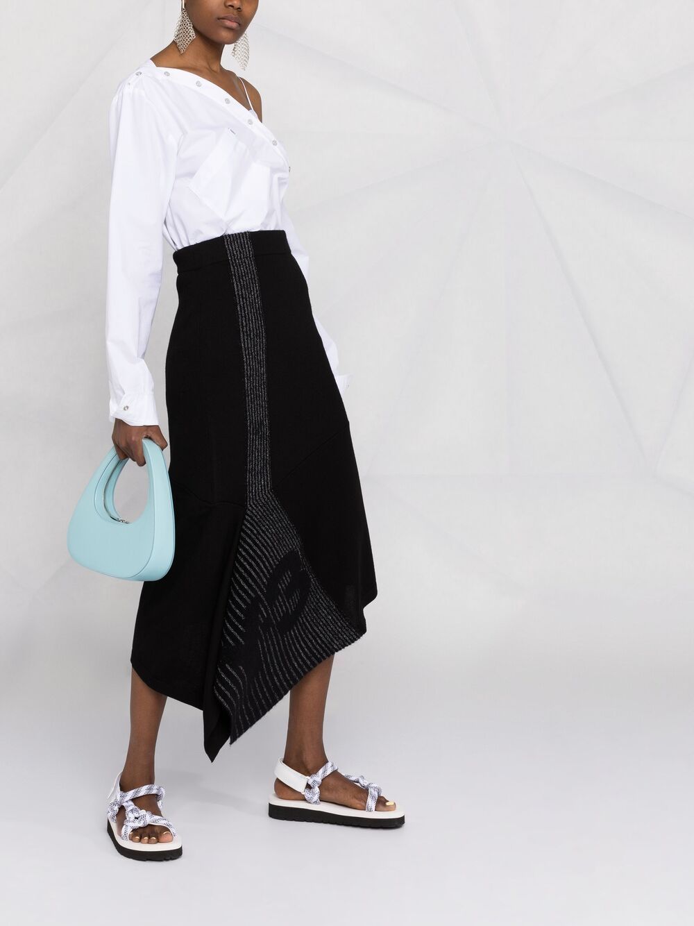 Y-3 Asymmetric Mélange Wool-blend Midi Skirt In Black