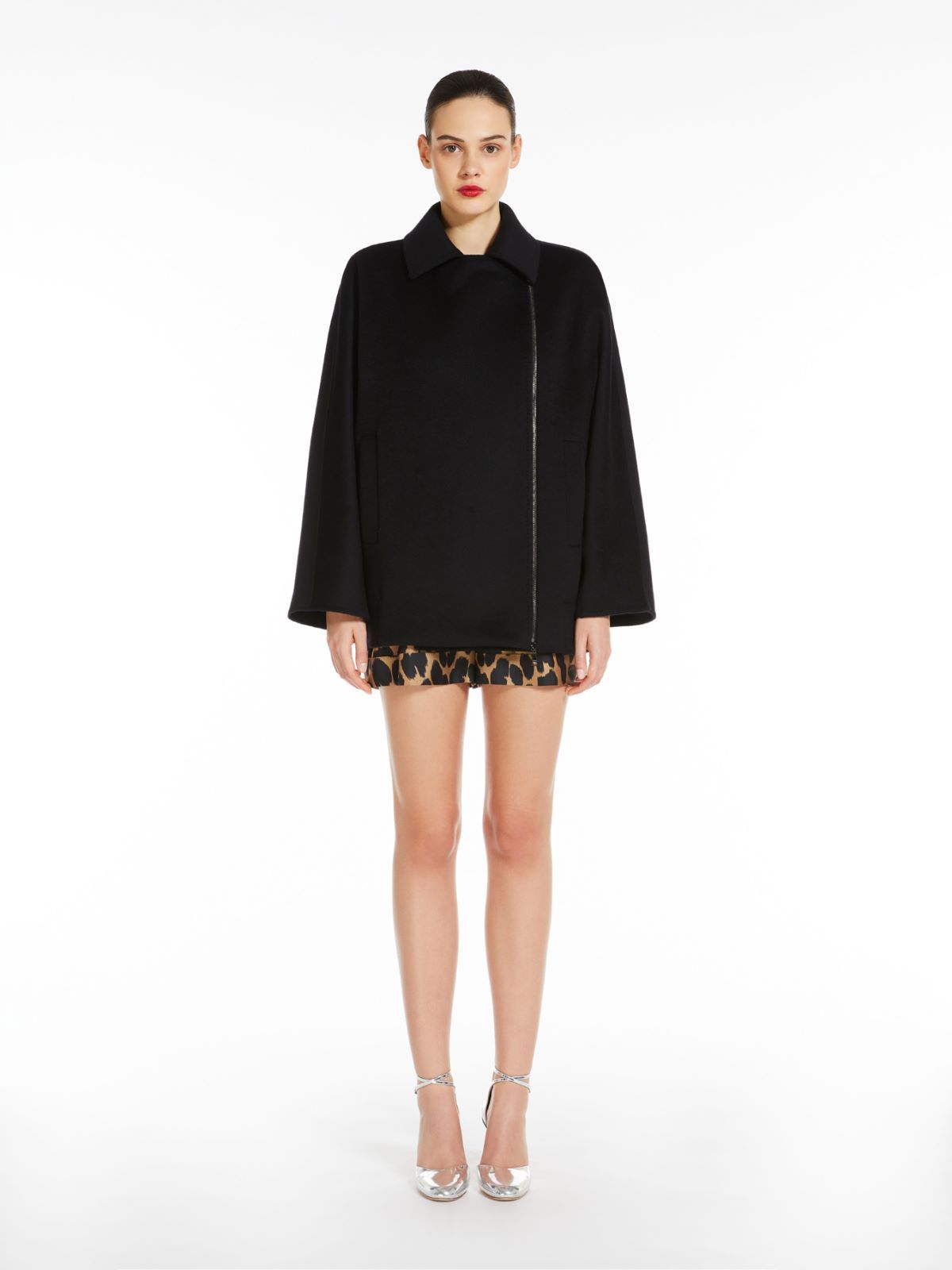 Max Mara Wool Double Tweed Coat In Black